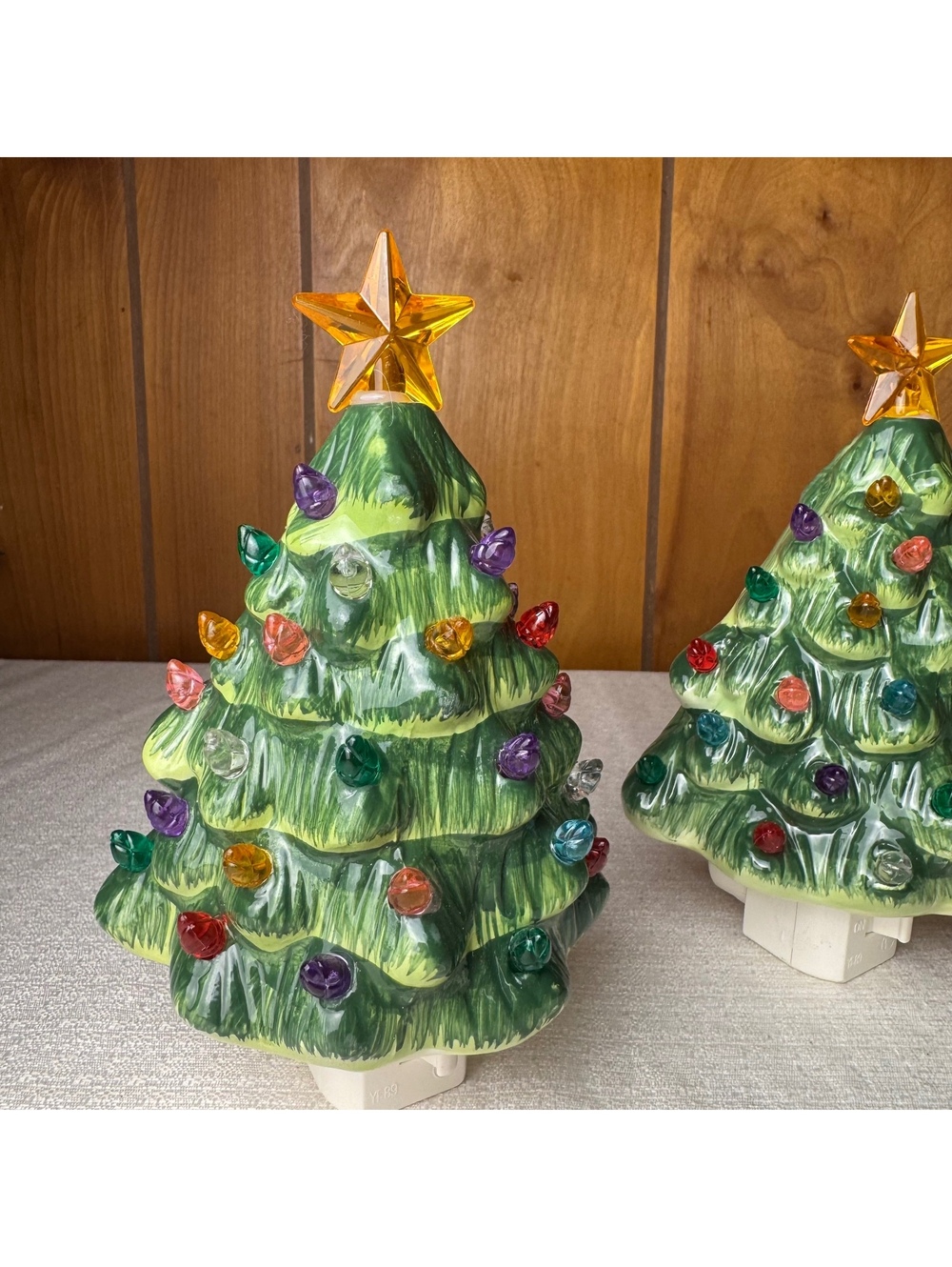 Vintage Ceramic Christmas Tree Night Lights Set of 2 Plug In Holiday Decor - Picture 4 of 7